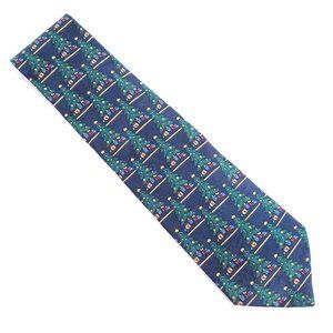 Ho Ho Ho Men Tie Christmas Tree Striped Blue Green 56x4 - NWOT